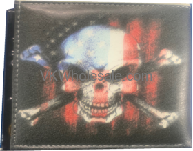 Skull USA Flag LEATHER Wallet