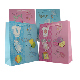 Baby Gift BAGS Matt Pop Up W/Glitter Medium 12 PC